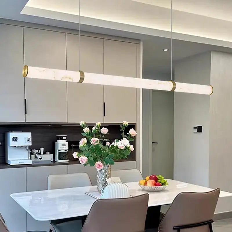 Long Cylinder Alabaster Stone Pendant Lamp LED Imitation Marble Lights for Living Room Dining Room Villa Bar Counter Island Lamp